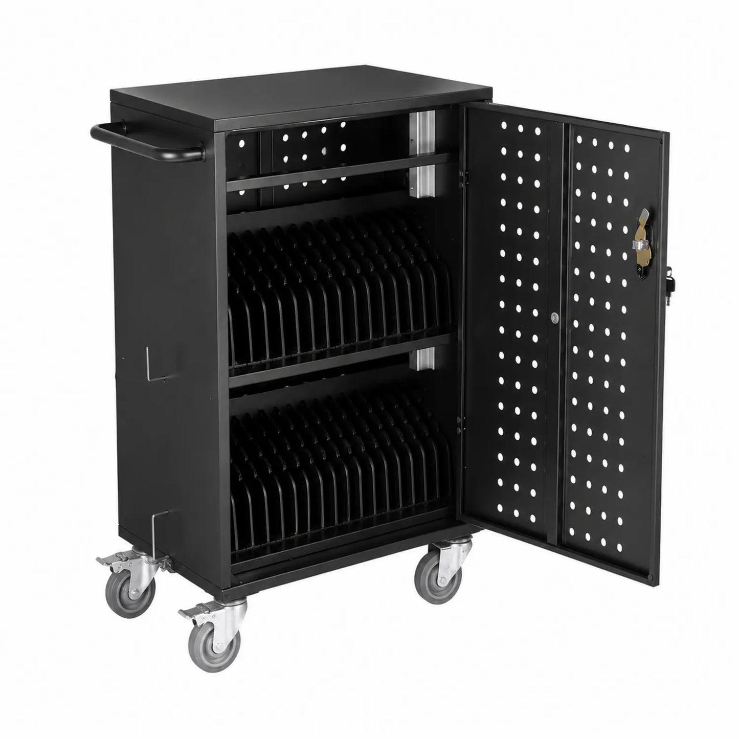 Armoire de Rangement en Métal Noir pour Tablettes avec Roulettes Verrouillables
