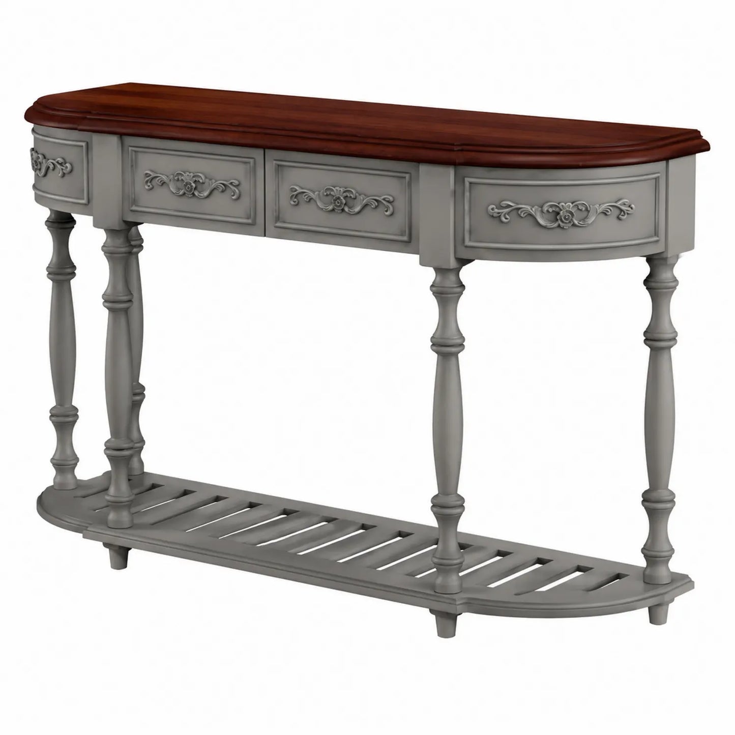Console en bois avec 3 tiroirs en Chêne et MDF Gris et Marron