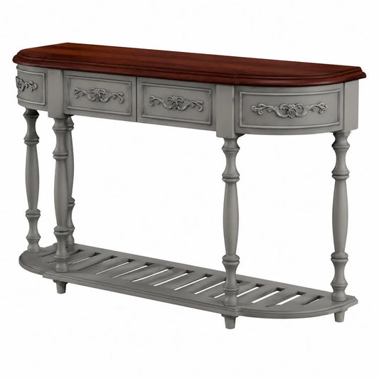 Console en bois avec 3 tiroirs en Chêne et MDF Gris et Marron