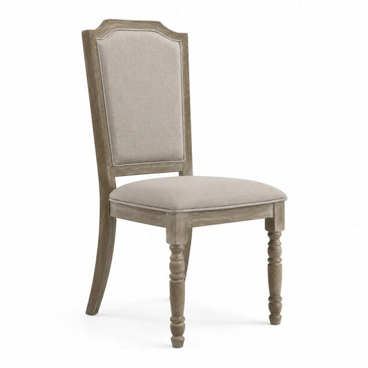 Chaise de salle à manger en bois avec rembourrage en lin beige