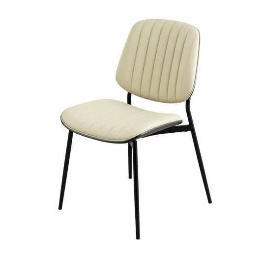 Chaise en similicuir crème avec cadre en métal noir