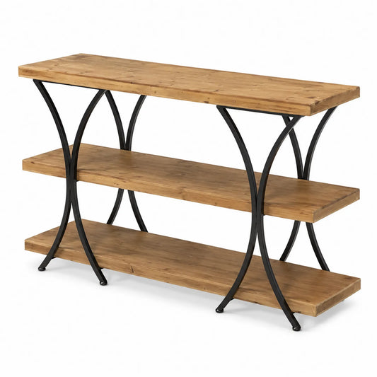 Console en bois et métal noir avec 3 étagères