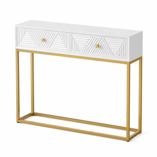 Console en bois avec tiroirs et cadre métallique doré 100cm